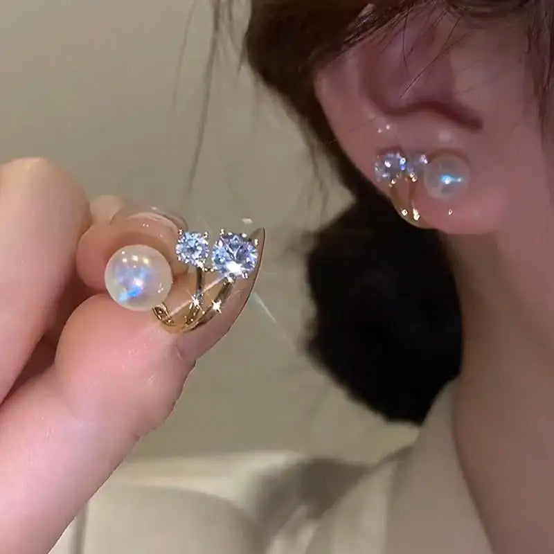 925 Silver Needle Korean Fashion Pearl Stud Earrings For Women Jewelry 2026 Trending Crystal Flower Butterfly Leaf Earrings Gift