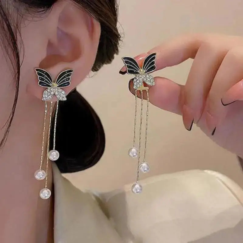 925 Silver Needle Purple Butterfly Long Tassel Earrings For Women Jewelry 2026 Trending Korean Fashion Luxury Crystal Earrings