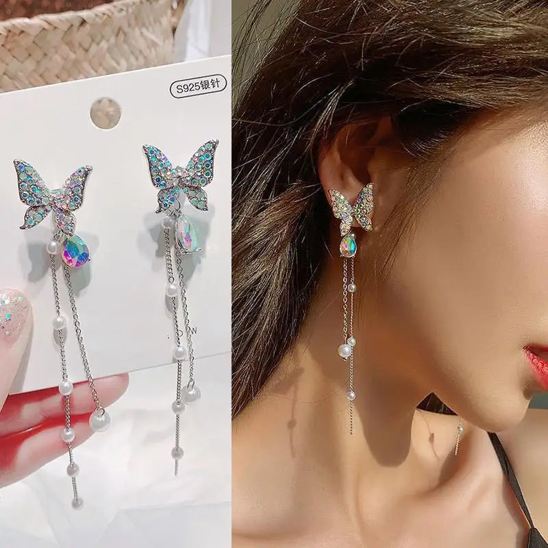 925 Silver Needle Vintage Green Crystal Butterfly Drop Earrings For Women Jewelry 2026 Trending Luxury Zircon Women's Earrings