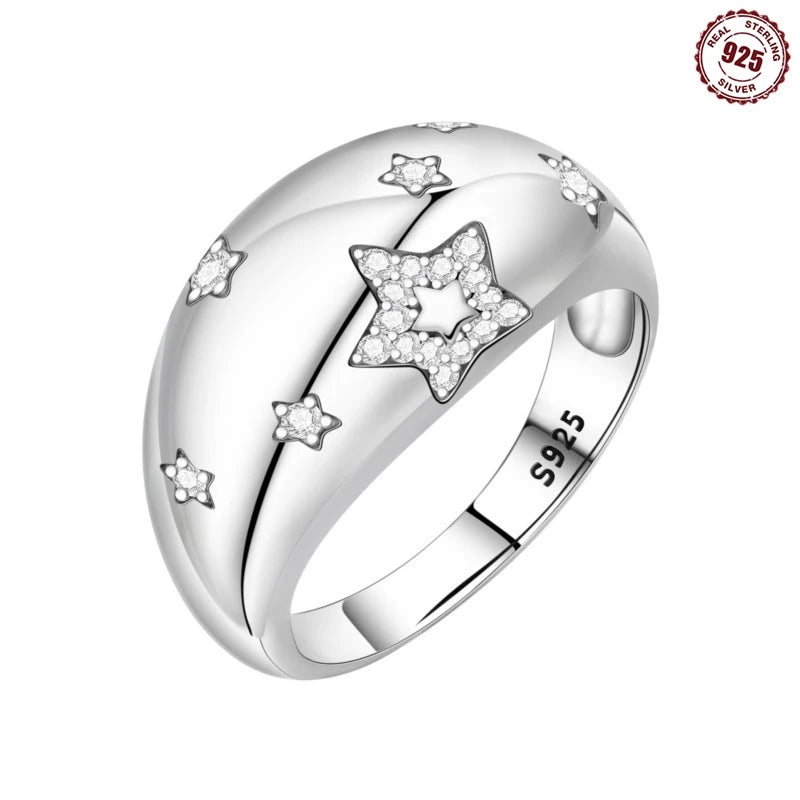 MISEFF Real 925 Sterling Silver Double Rings Simple Color Zircon Rings For Wedding Engagement Birthday Silver Jewelry Gift