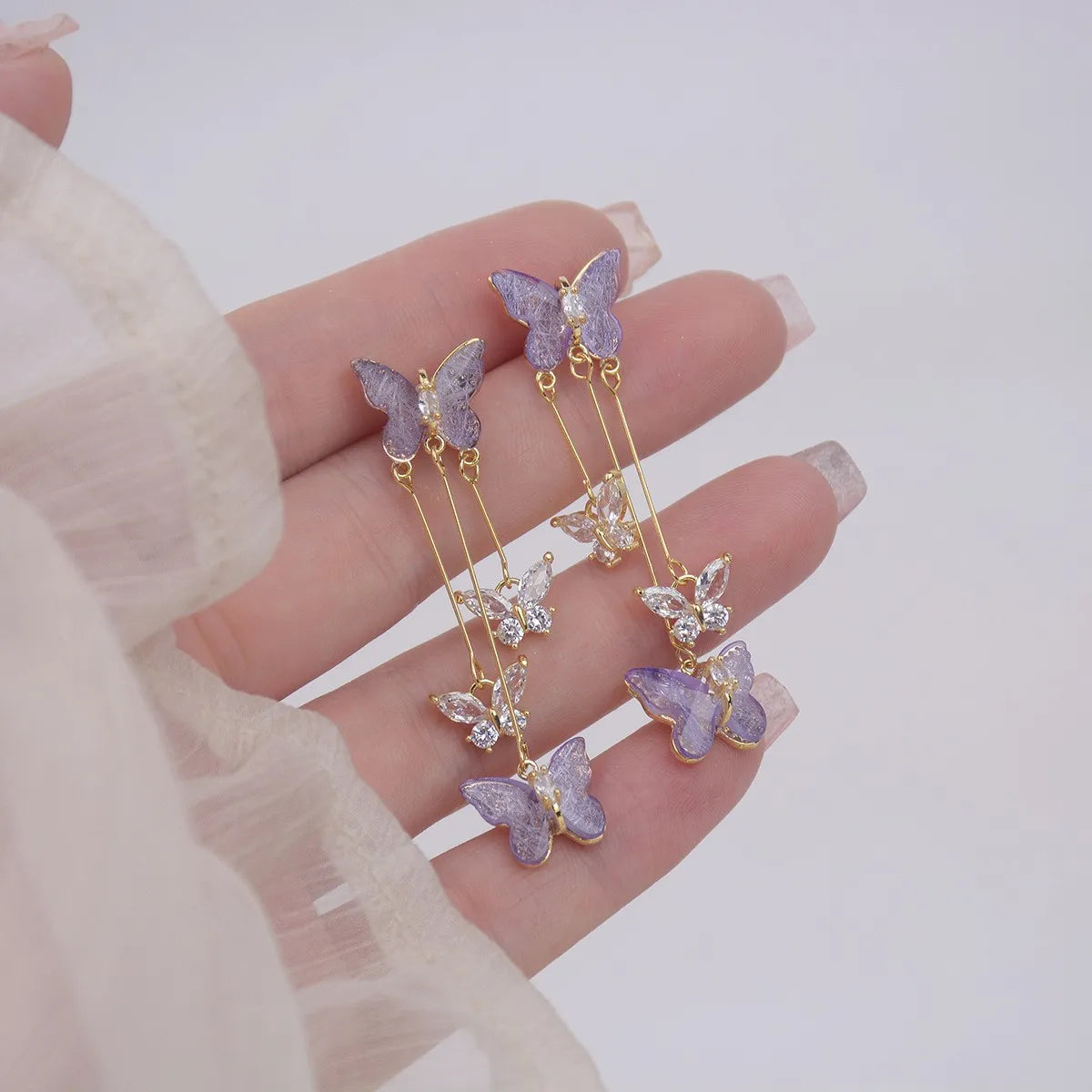 925 Silver Needle Purple Butterfly Long Tassel Earrings For Women Jewelry 2026 Trending Korean Fashion Luxury Crystal Earrings