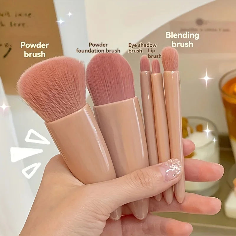Mini Makeup Brush Set Travel Makeup Brush Set，5Pcs Portable Makeup Brush Set With Mirror -  Foldable Travel Kit