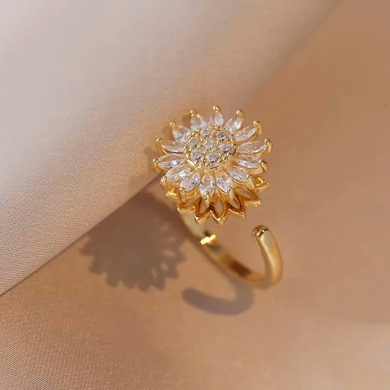 Fidget Anti Stress Anxiety Rings for Women Stainless Steel Gold-plated Rotatable Sun Star Evil Eye Sunflower Spinner Rings