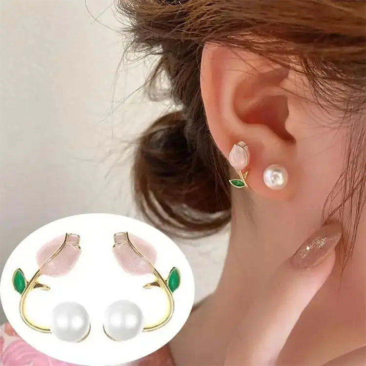 925 Silver Needle Korean Fashion Bowknot Tulip Earrings For Women Jewelry 2026 Trending New Women's White Flower Earrings Brinco