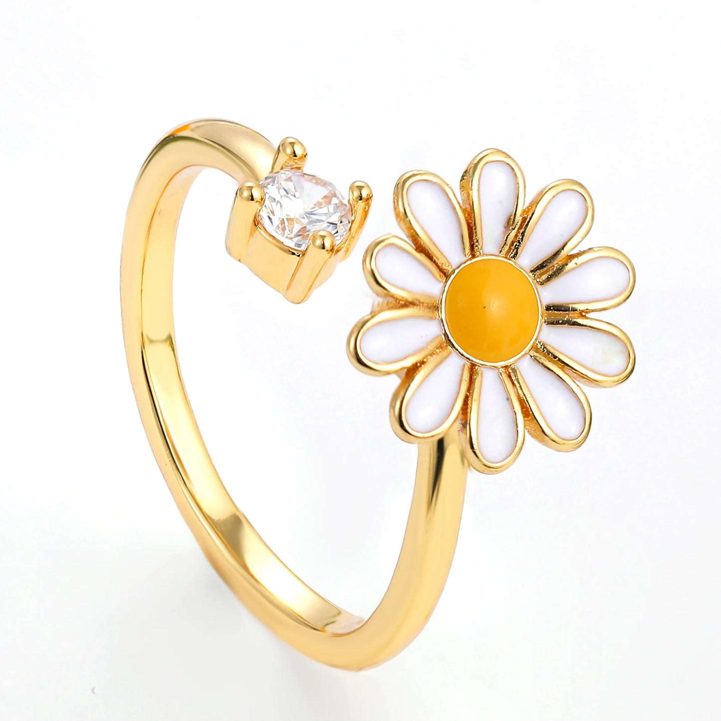 Fidget Anti Stress Anxiety Rings for Women Stainless Steel Gold-plated Rotatable Sun Star Evil Eye Sunflower Spinner Rings