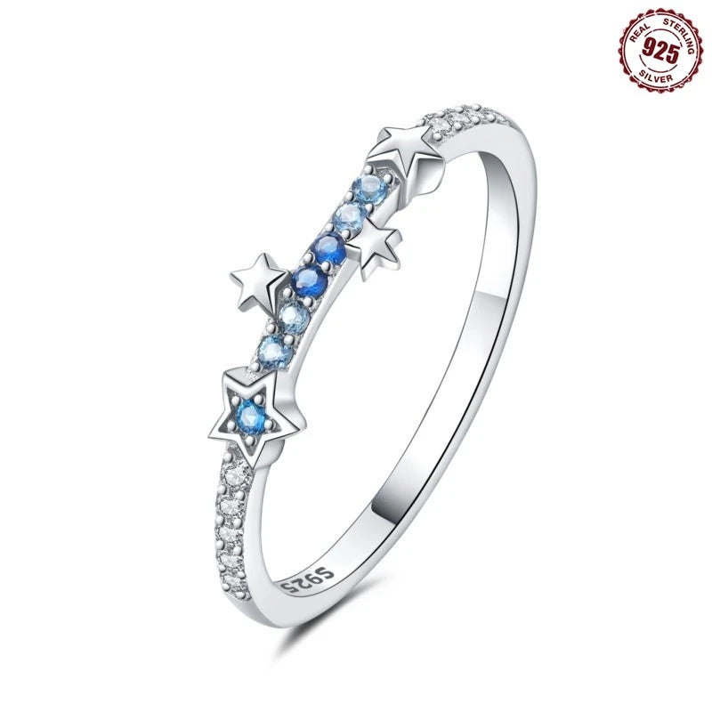 MISEFF Real 925 Sterling Silver Double Rings Simple Color Zircon Rings For Wedding Engagement Birthday Silver Jewelry Gift