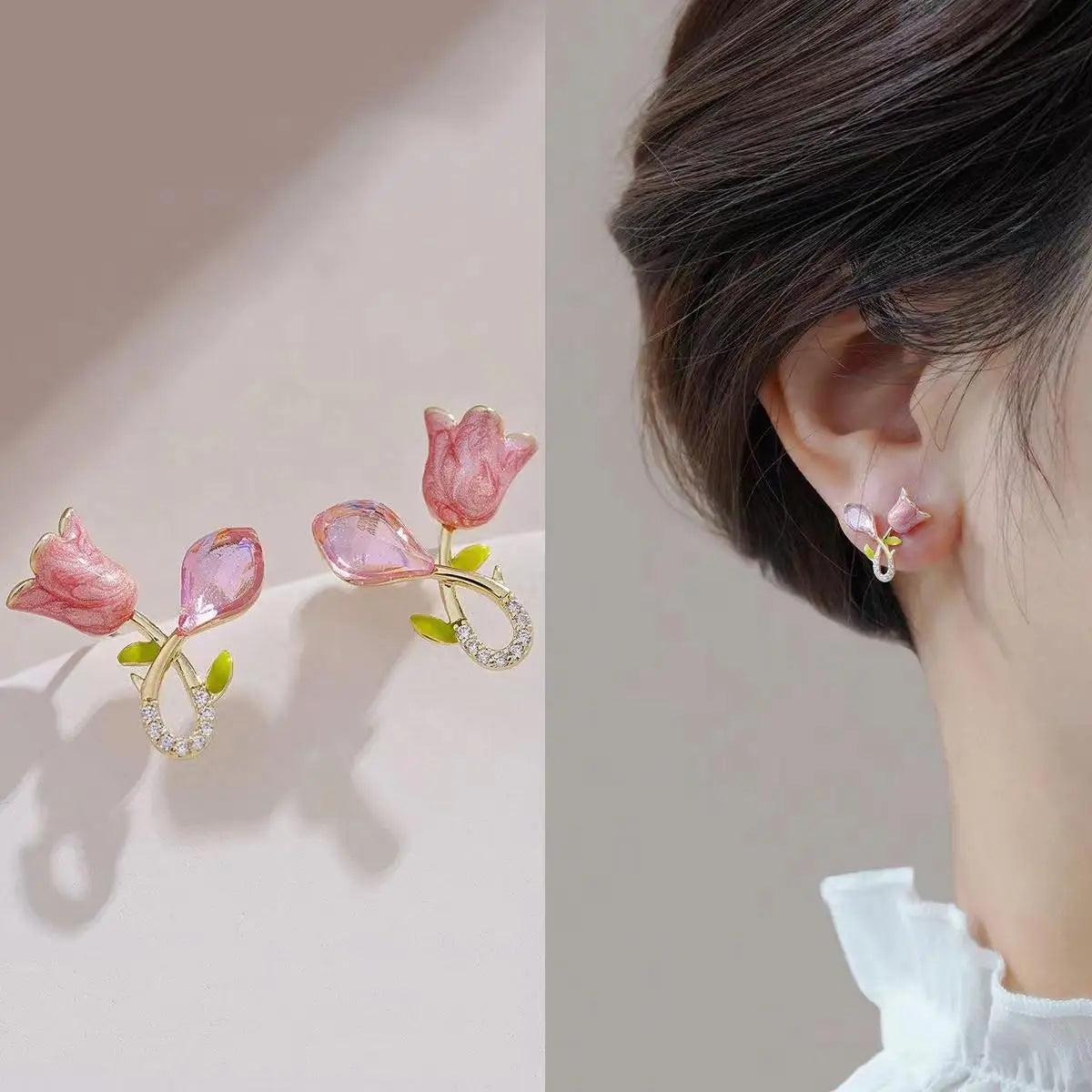 925 Silver Needle Korean Fashion Bowknot Tulip Earrings For Women Jewelry 2026 Trending New Women's White Flower Earrings Brinco