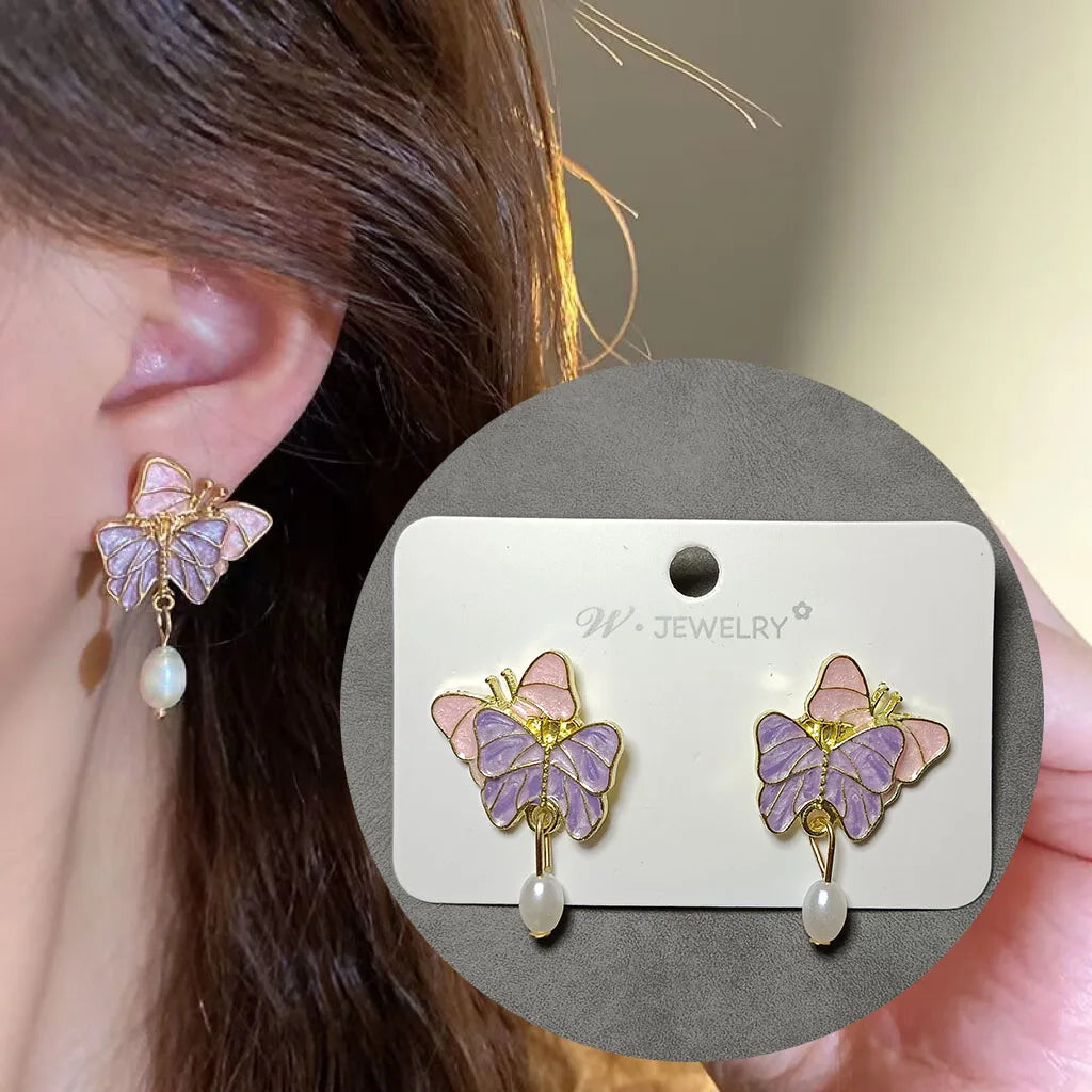 925 Silver Needle Purple Butterfly Long Tassel Earrings For Women Jewelry 2026 Trending Korean Fashion Luxury Crystal Earrings