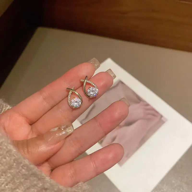 925 Silver Needle Korean Fashion Zircon Geometric Earrings For Women Jewelry 2026 Trending Luxury Crystal Cross Stud Earrings