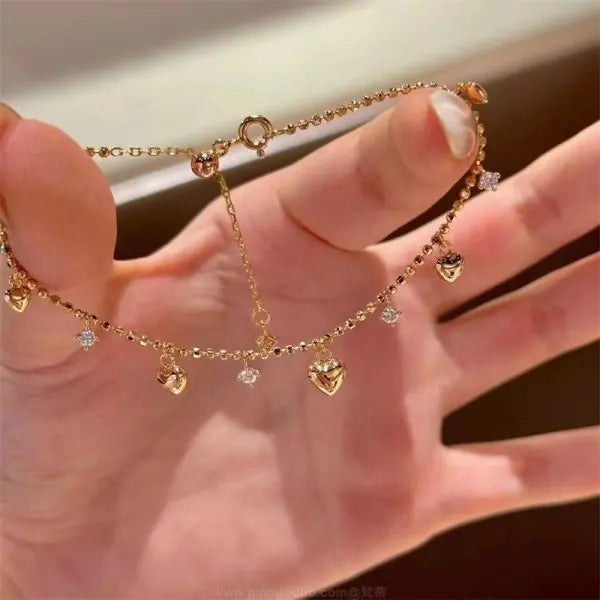 Elegant Red Crystal Zircon Metal Chain Bracelets for Women Colorful Heart Bracelets Party Wedding Wrist Charms Jewelry Gift
