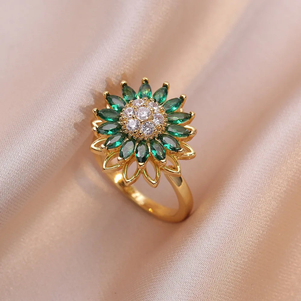 Fidget Anti Stress Anxiety Rings for Women Stainless Steel Gold-plated Rotatable Sun Star Evil Eye Sunflower Spinner Rings