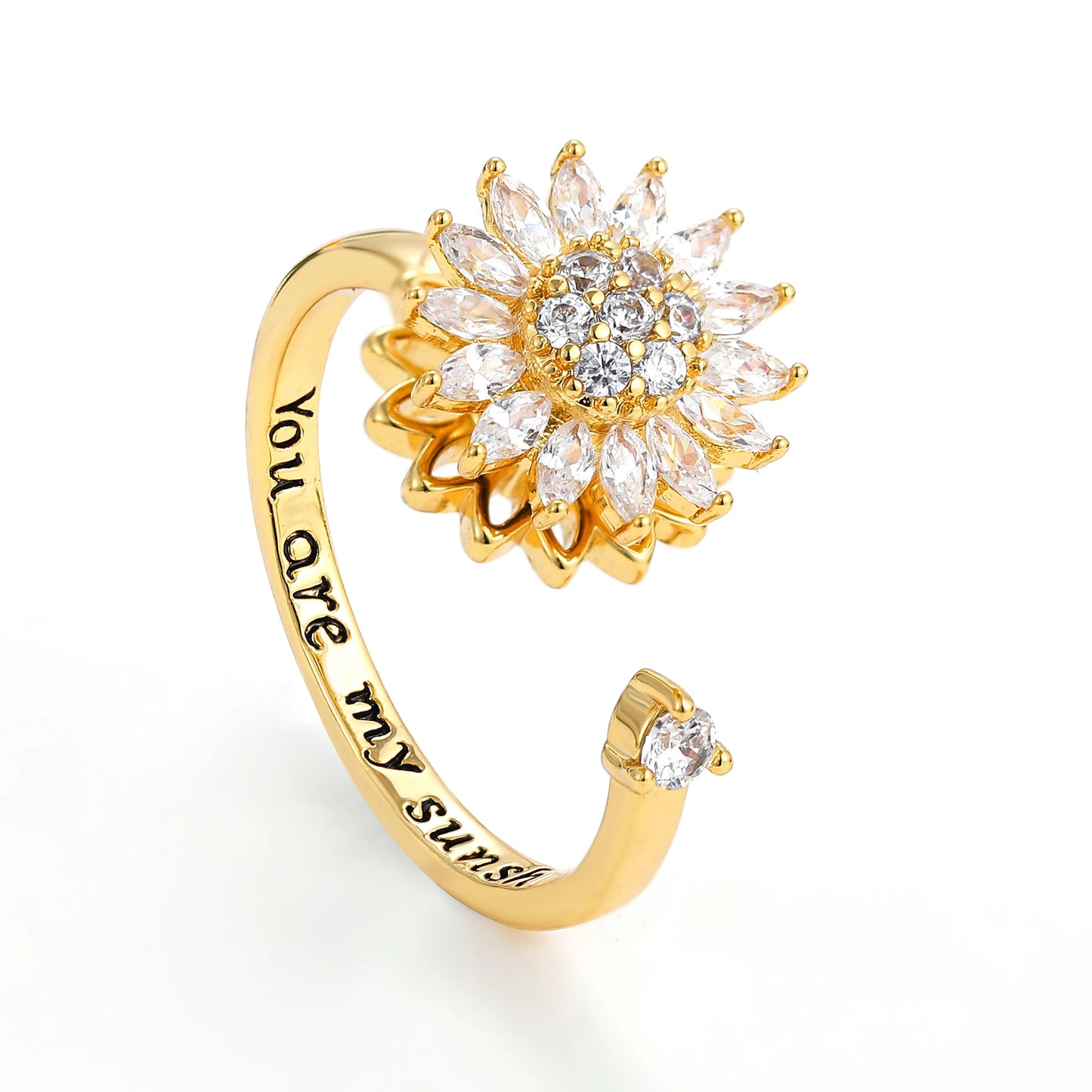 Fidget Anti Stress Anxiety Rings for Women Stainless Steel Gold-plated Rotatable Sun Star Evil Eye Sunflower Spinner Rings