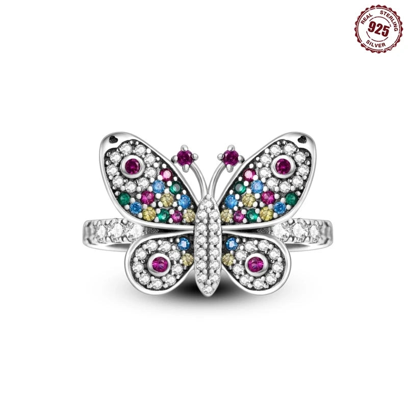 MISEFF Real 925 Sterling Silver Double Rings Simple Color Zircon Rings For Wedding Engagement Birthday Silver Jewelry Gift