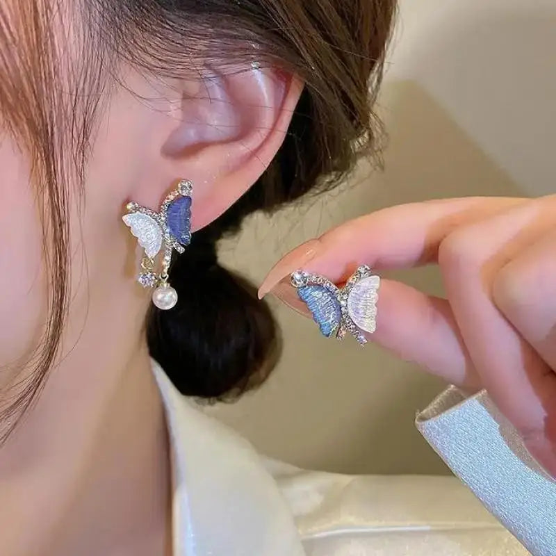 925 Silver Needle Vintage Green Crystal Butterfly Drop Earrings For Women Jewelry 2026 Trending Luxury Zircon Women's Earrings