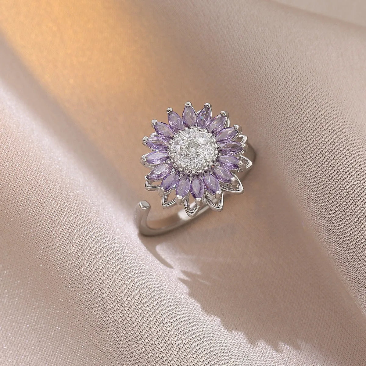 Fidget Anti Stress Anxiety Rings for Women Stainless Steel Gold-plated Rotatable Sun Star Evil Eye Sunflower Spinner Rings