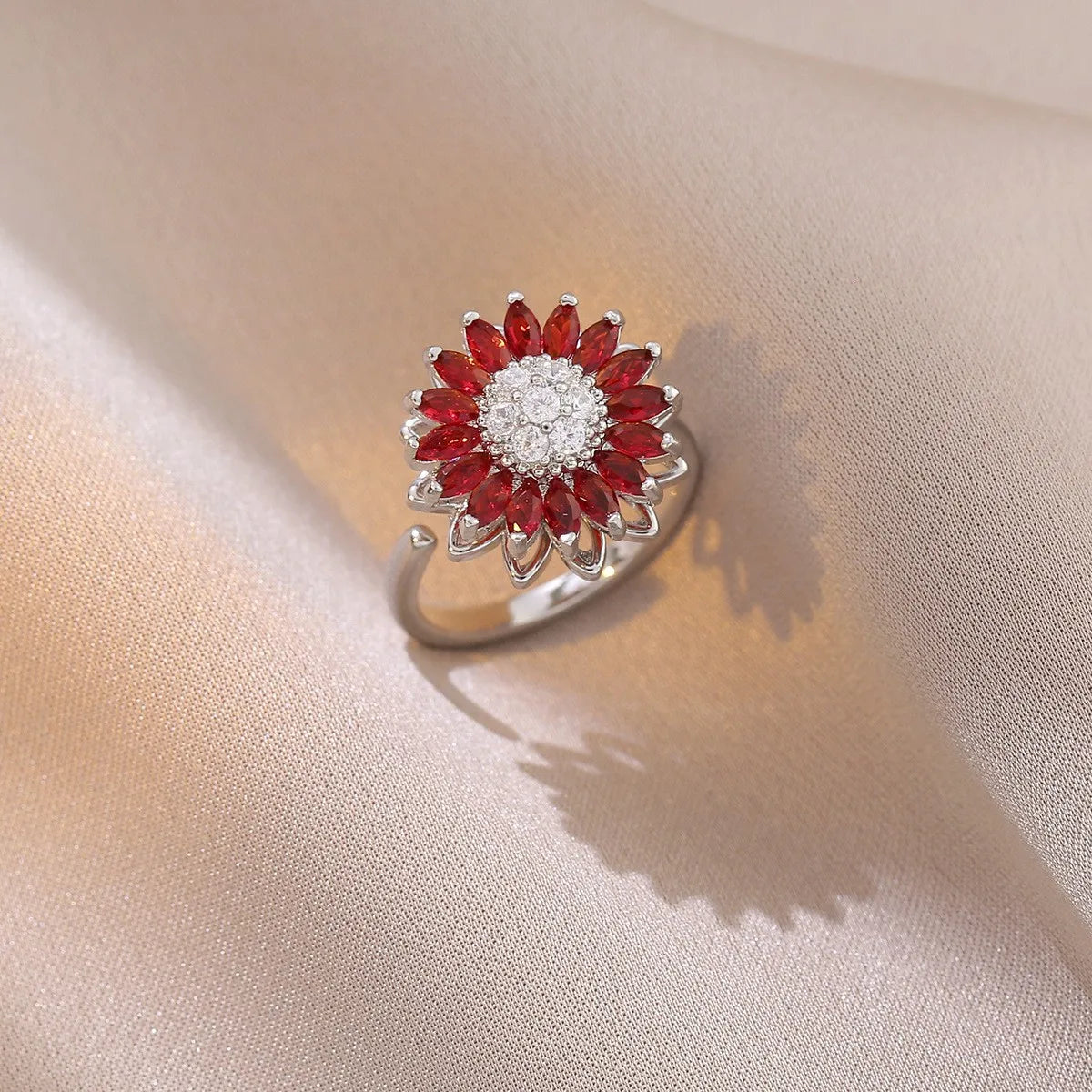 Fidget Anti Stress Anxiety Rings for Women Stainless Steel Gold-plated Rotatable Sun Star Evil Eye Sunflower Spinner Rings