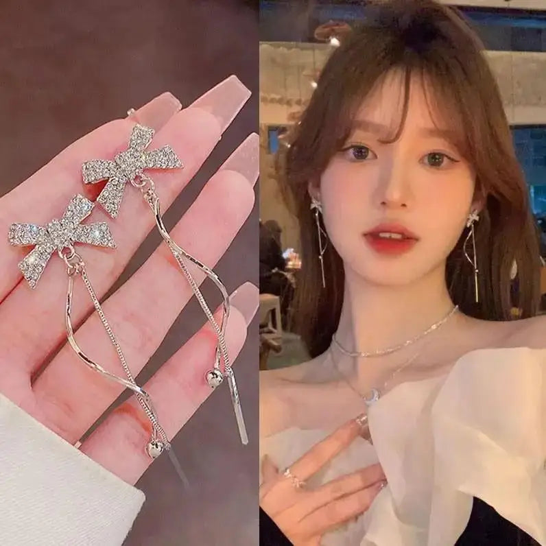 925 Silver Needle Purple Butterfly Long Tassel Earrings For Women Jewelry 2026 Trending Korean Fashion Luxury Crystal Earrings