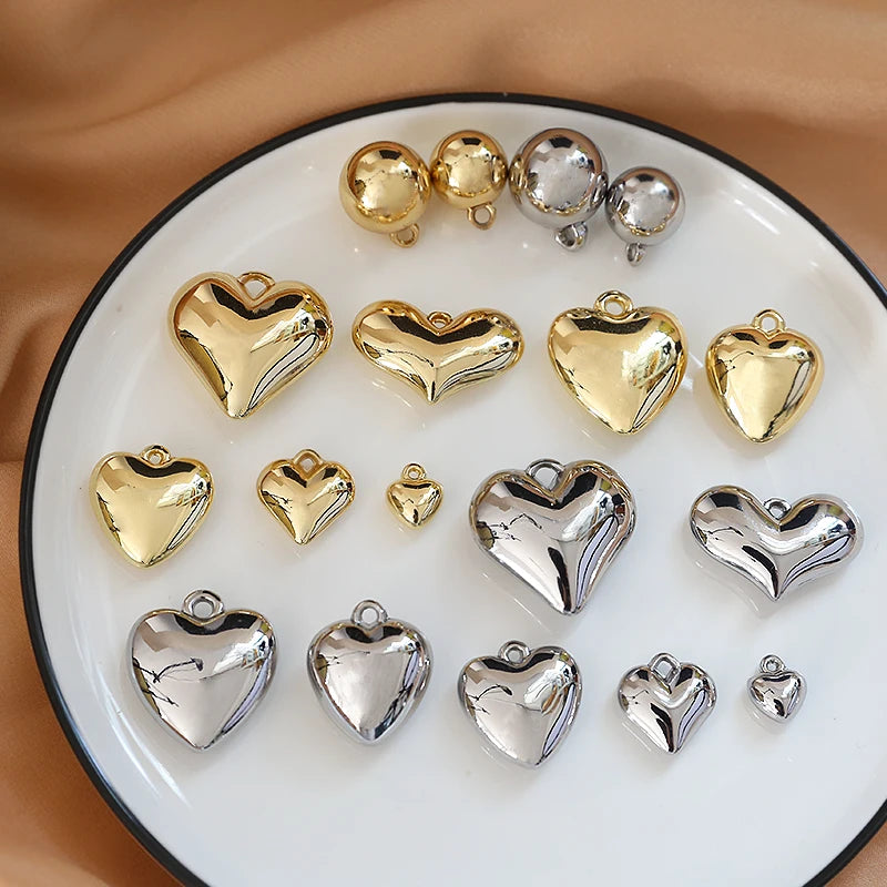 1pcs Contracted Wind Specification Smooth Love Hearts  Ball Pendant Jewelry Necklaces Earrings Diy Material Handmade Charms