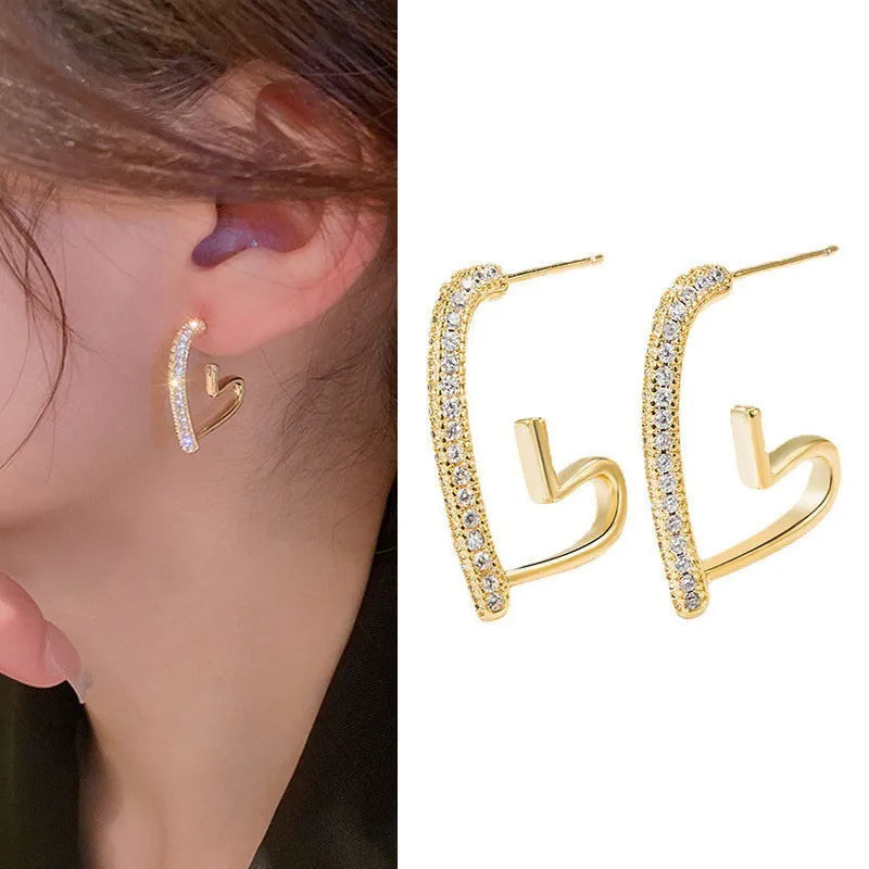 925 Silver Needle Korean Fashion Crystal Heart Earrings For Women Jewelry 2026 Trending New Luxury Women's Hoop Earrings Brincos