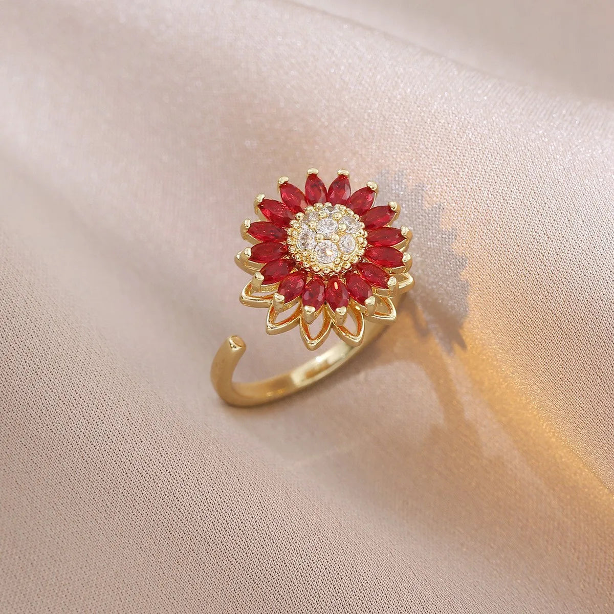 Fidget Anti Stress Anxiety Rings for Women Stainless Steel Gold-plated Rotatable Sun Star Evil Eye Sunflower Spinner Rings