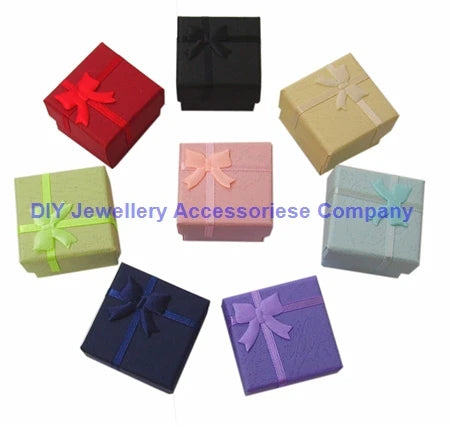 24pcs/Lot Fashion Ribbon Jewelry Box  Multi Colors Ring Earrings Pendant 4x4x3cm Display Packaging Gift