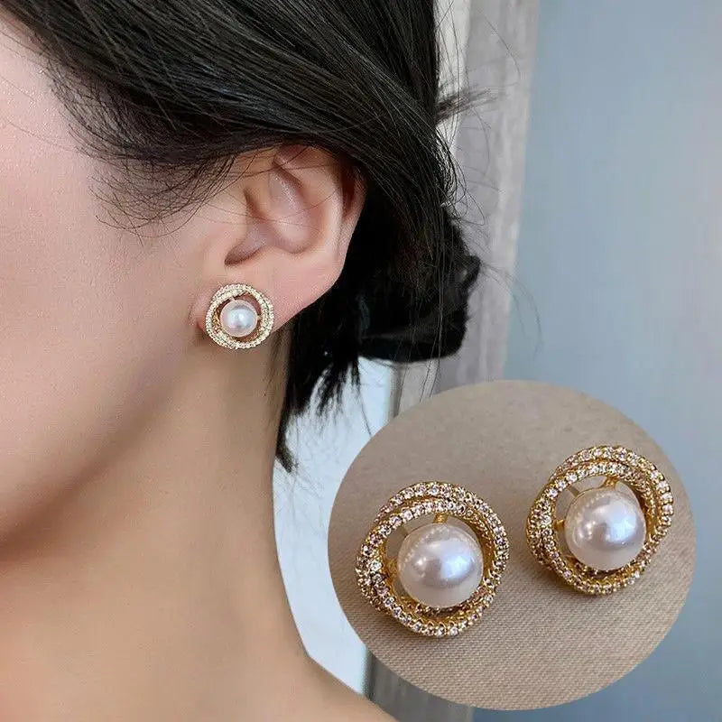 925 Silver Needle Korean Fashion Pearl Stud Earrings For Women Jewelry 2026 Trending Crystal Flower Butterfly Leaf Earrings Gift