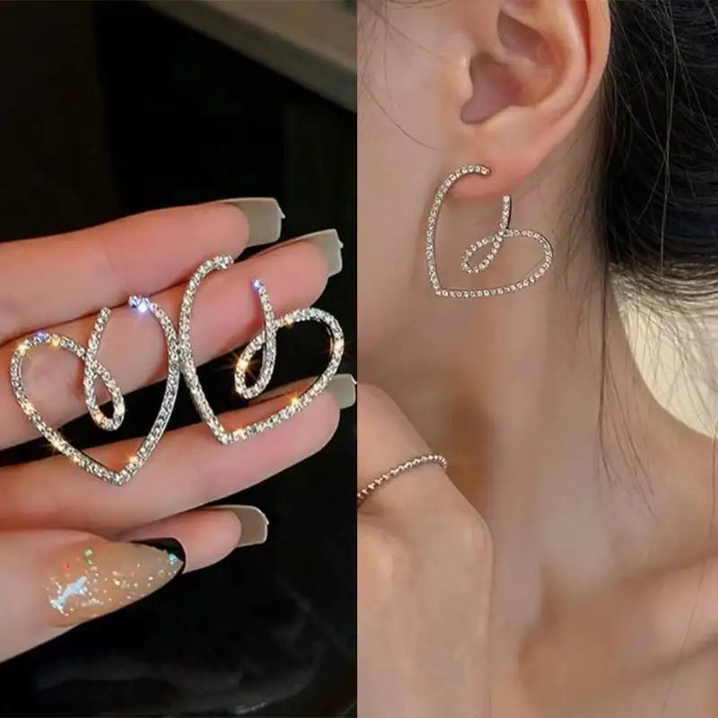 925 Silver Needle Korean Fashion Crystal Heart Earrings For Women Jewelry 2026 Trending New Luxury Women's Hoop Earrings Brincos