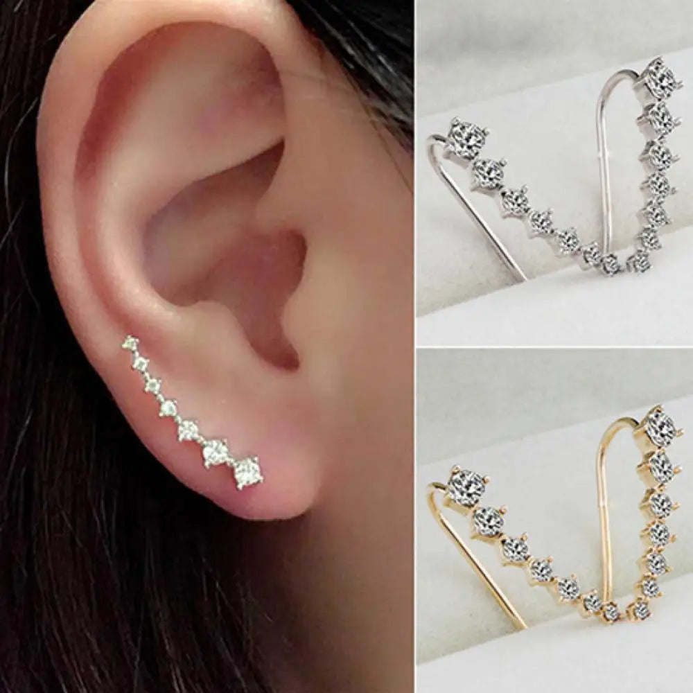 Fashion Stud Earring Women Line Rhinestone Zircon Earrings Ear Hook Clip Stud Jewelry