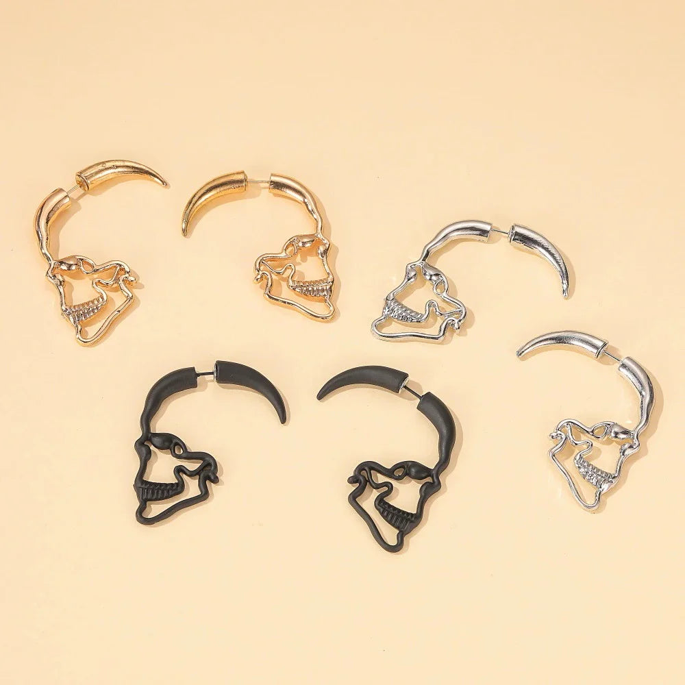 Punk Simple Men's Retro Punk Skull Earrings Retro Skull Earrings Gothic Punk Halloween Niche Trend Accessories