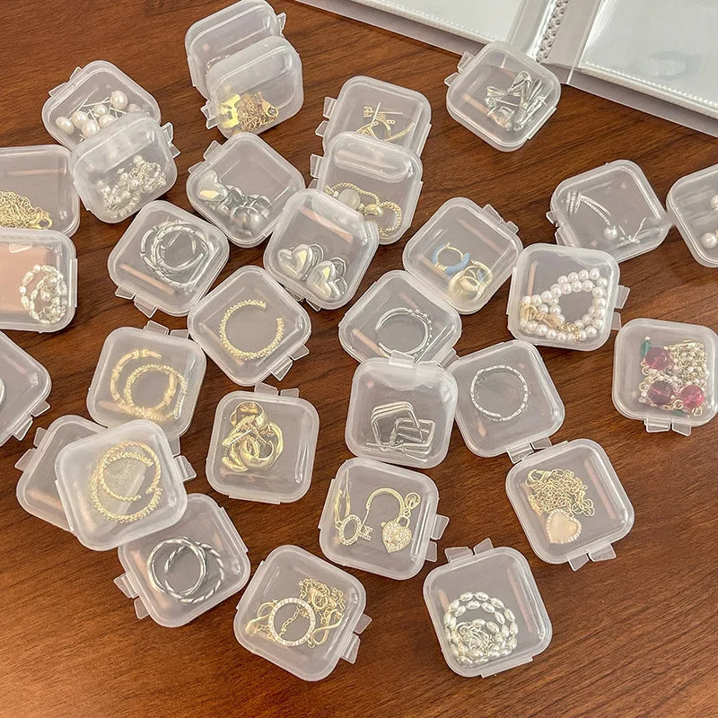 10pcs Plastic transparent small box mini with lid square earplugs jewelry earrings storage earrings box parts box