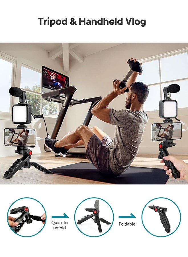 Vlogging Kit with Tripod, LED Light, Microphone & Phone Mount, Compatible with Smartphones, Cameras & Tablets Starter Kit