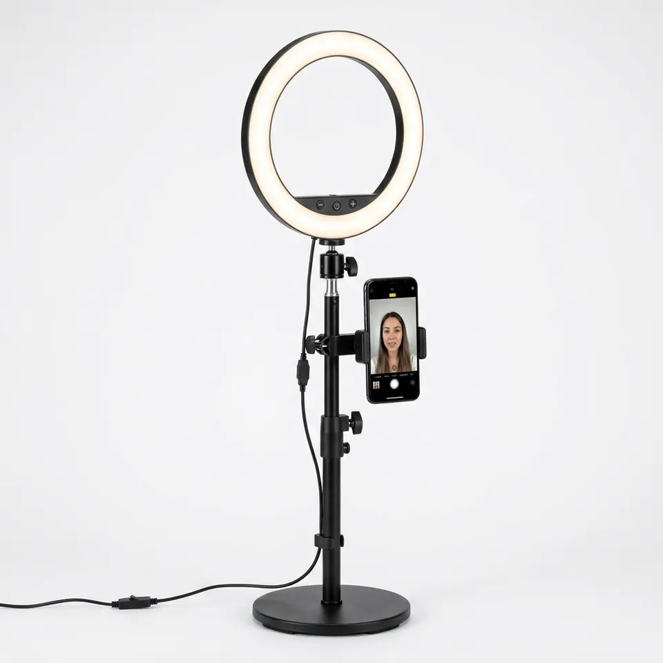 NEEWER BASICS 10.5" Desk Ring Light with Stand/Phone Holder/Timer, 3000-6500K Full Screen 15W LED Selfie Panel Lighting for iPhone Recording Streaming Makeup Laptop Webcam Video Conference Zoom, R10